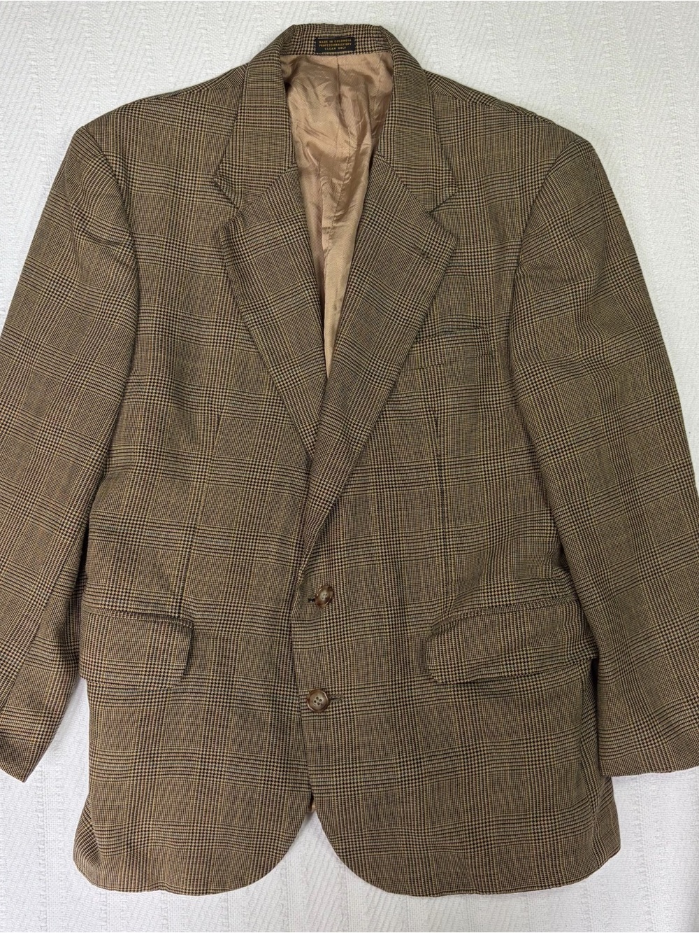 Vintage Oscar de la Renta Men’s Jacket Size 42 S 100% Wool Brown Glen Plaid 90s